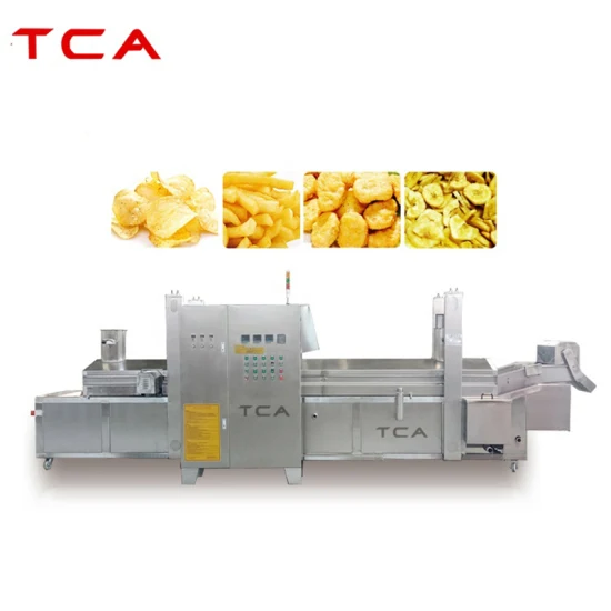 Macchina per friggere automatica TCA, pelle di maiale fritta, patatine fritte, patatine fritte, friggitrice a olio continuo, farina, pezzi di pasta